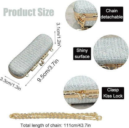 MIAO JIN Mini Crystal Lipstick Case Bling Rhinestone Cosmetic Storage bag with Metal chain Lipstick Storage Holder Makeup jewelry case（Silver）