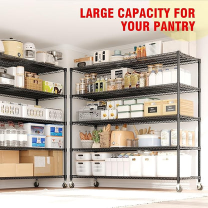 5-Tier Metal Storage Shelving Unit, 3300 Lbs Load Capacity Heavy-Duty Shelf Organizer, Adjustable Wire Rack Shelves for Garage, Pantry & Kitchen, 82.6" h x 59" w x 23.6" d
