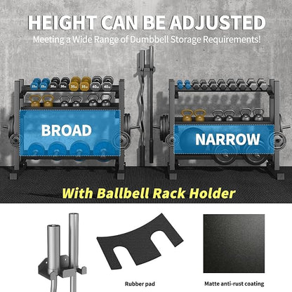 3-Tier Dumbbell Rack, 1800LB Capacity with Barbell Holder, Adjustable Heavy-Duty Weight Rack for Home Gym, Weight Stand for Dumbbells, Kettlebells & Weight Plates (Rack Only)