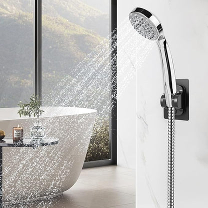 Strong Adhesive Adjustable Shower Head Holder- Wall Mounted Heavy Duty Shower Head Shelf Bracket, Plastic Bracket Stick on Wall, Mount ABS- Shower Head Holder for Handheld Shower Heads (MateBlack-1)