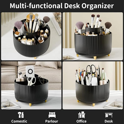 360° Rotate Makeup Brush Holder Organizer, Makeup Organizers Countertop, Makeup organization and Skincare Storage with Gift Box Packing for Vanity, Desktop, Bathroom (Black)