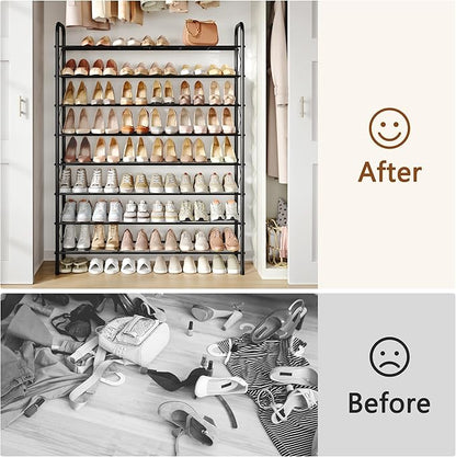 Hoctieon 8 Tier Shoe Rack for Closet, Durable Mesh Style Shoe Rack, Entryway Shoe Shelf, Shoe Storage Organizer for Hallway, Bedroom, Living Room, Wardrobe, Black