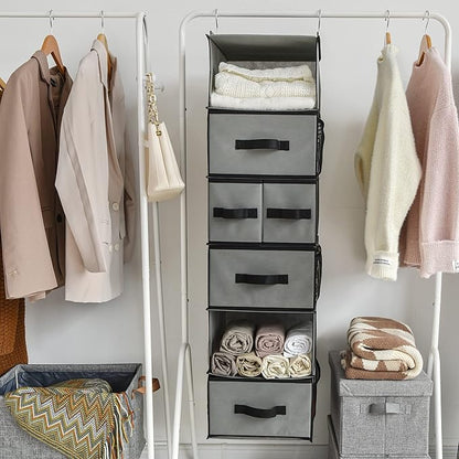 GRANNY SAYS Hanging Closet Organizer 6 Shelves, Closet Organizers and Storage with 5 Drawers, 6 Side Pockets Closet Hanging Organizer, Hanging Storage Organizer for Closet, Baby Clothes, Gray