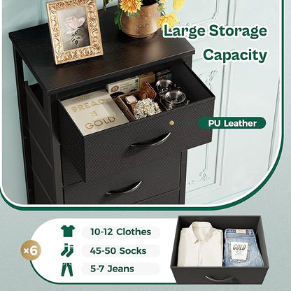 Huuger Tall Dresser for Bedroom, 7 Drawer Dresser & Chests of Drawers, Fabric Drawers for Closet, Bedroom, Night Stand, Metal Frame, Storage Tower with Fabric Bins, Black