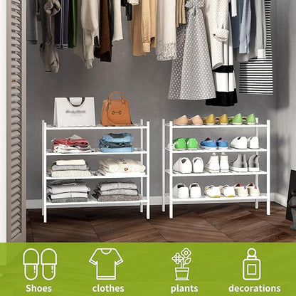 BMOSU 4-Tier Bamboo Shoe Rack Premium Stackable Shoe Shelf Storage Organizer for Hallway Closet Living Room Entryway Organizer(White Bamboo)