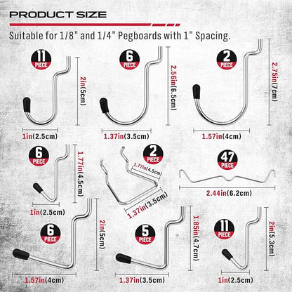 Ultimate 121-Piece Pegboard Hooks Set, Pegboard Accessories with Metal Hooks, Durable Peg Board Organizer Accessories, Pegboard Bins, Peg Board Tool Utility Hooks