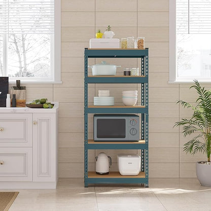 Topeakmart 5-Tier Utility Shelves, Metal Storage Shelves, Adjustable Shelving Units, Boltless Assembly, Garage Shelves Shed Shelving for Warehouse Shed Basement- Neptune Blue, 27.5 x 12x 60 Inch