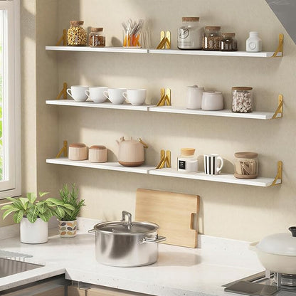 YGEOMER 23.6 Inch Floating Shelves for Wall, Farmhouse Wall Shelves for Bedroom, Bathroom Storage, Living Room and Kitchen Decor (Set of 6 White)