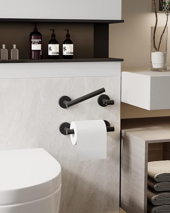Matte Black 2 Pack Toilet Paper Holder SUS304 Stainless Steel Double Post Pivoting Toilet Paper Roll Holder Wall Mounted Toilet Tissue Holder for Commercial Bathroom RV