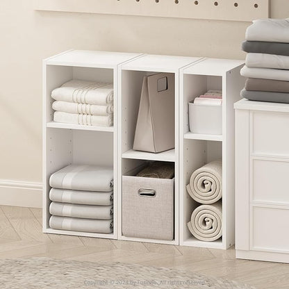 Furinno Reed 2-Tier Closet Organizers and Storage, Closet Organizer, Open Shelf Closet Storage, for Wardrobe, Bedroom, Living Room, 10-Inch Width, White