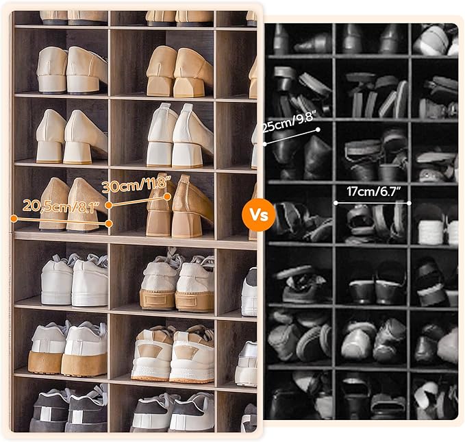 HOOBRO Tall Shoe Cabinet Set of 2, 9 Tier Shoe Storage Cabinet, Freestanding Wooden Shoe Organizer with 24 Cubbies and 3 Hooks, for Entryway, Closet, Living Room, Greige BG24SCP201