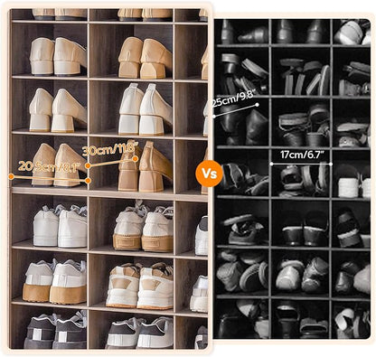 HOOBRO Tall Shoe Cabinet Set of 2, 9 Tier Shoe Storage Cabinet, Freestanding Wooden Shoe Organizer with 24 Cubbies and 3 Hooks, for Entryway, Closet, Living Room, Greige BG24SCP201