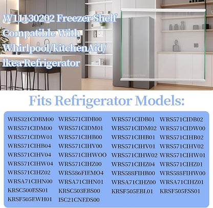 Upgraded W11130202 Whirlpool Freezer Shelf – Tempered Glass Refrigerator Drawer Shelf Replacement, Fits Fridge Door Parts and Shelves, Replaces W10527848, 4545865, EAP12347521, WRS571CIHZ04