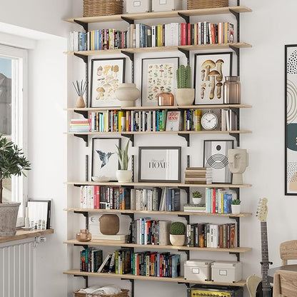 Wallniture Turin 60" Long Wall Bookshelf, Floating Shelves for Bookcase, Storage Shelves with Adjustable Standard Rail Bracket System, Burnt Finish