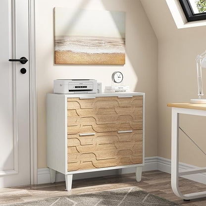 LITTLE TREE 2-Drawer File Cabinet, Lateral Filing Cabinet for A4/Letter/Legal Size, Office Storage Cabinet, Printer Stand with Storage Drawer for Home Office, Wood & White