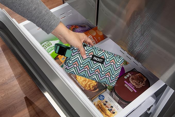 PackIt® Freezable Snack Box, Diamond Chevron, Built with EcoFreeze® Technology, Collapsible, Zip Closure with Buckle Handle, Designed For Work Snacks, Fresh Snacks On the Go, Adults, and All Ages