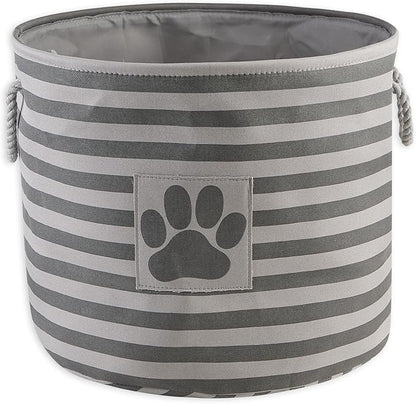 Bone Dry Pet Storage Collection Striped Paw Patch Bin, Large Round, Gray