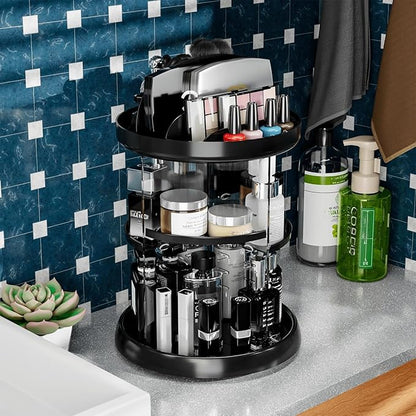 Yieach Rotating Make up Organizers for Counter,Adjustable Spinning Organizer for Vanity,Rotating Perfume Organizer,Lazy Susan Bathroom Organizer for Beauty Product,Spin Skin Care Storage Rack,Black