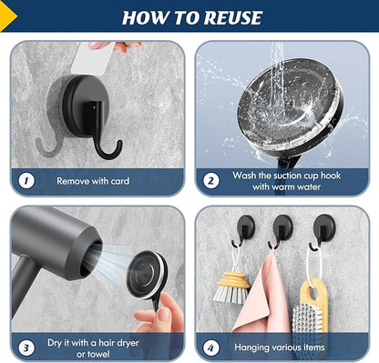 Suction Cup Hooks for Shower, Shower Hooks for Inside Shower,Mounting on Glass Doors,Tile, Mirrors, Metals,Hooks for Hanging Towels, Robe, Loofah, Jackets-Black(2 Pack)