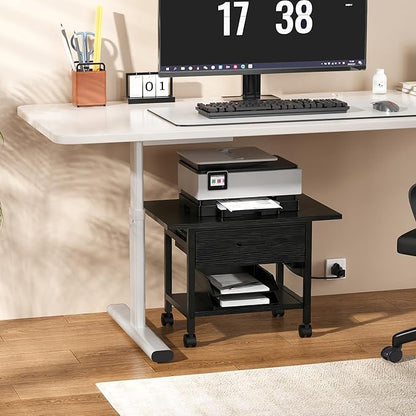 Aetheris Heavy-Duty Printer Stand with Locking Wheels, 2 -Tier Under Desk Table with Storage Drawer, Large Rolling Cart, Printer Table, Fits Printer Scanner Fax Machine (Black)