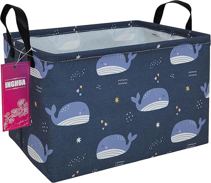 Rectangular Storage Basket Fabric Organizer Bin for Toys,Books,Clothes,Gifts,Pets-Perfect for Home,Office,Nursery,Dorm,Shelf(Rec-Blue Whale )