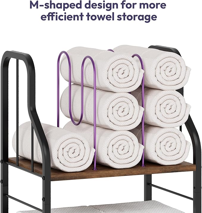 SWTYMIKI Free Standing Towel Rack - 3 Tier Towel Racks for Bathroom with M-Shaped Dividers, Durable Metal Towel Holder, Pool Towel Rack, Space-Saving Towel Storage Organizer, Modern Bath Towel Shelf