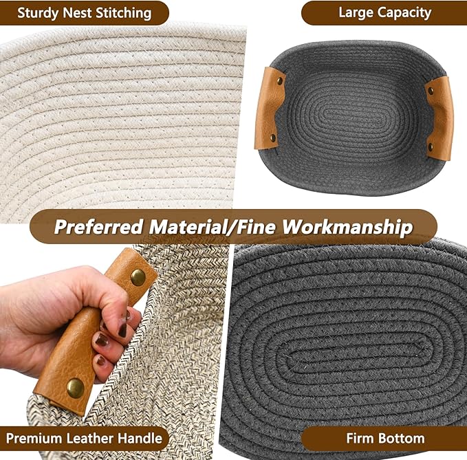 Small Woven Basket, Cute Cotton Rope Basket for Organizing, Decorative Baskets for Gifts Empty, Organizer Bin for Cat Puppy Dog Toy Nursery Shelf Storage, Baby Shower, Birthday, Father’s Day (Coffee)