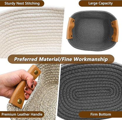 Small Woven Basket, Cute Cotton Rope Basket for Organizing, Decorative Baskets for Gifts Empty, Organizer Bin for Cat Puppy Dog Toy Nursery Shelf Storage, Baby Shower, Birthday, Father’s Day (Coffee)