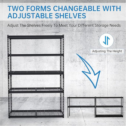 2500 Lbs Capacity Heavy Duty Garage Shelving, 48x18x72 Inch 5-Tier Metal Wire Shelves, Adjustable Industrial Storage Rack for Garage, Basement, Warehouse Organization