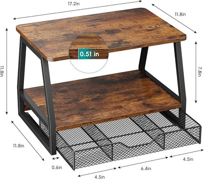 Printer Stand with Storage - 3D Printer Table Office Organizer for Desk Top Organizing, 2-Tier File Holder, Paper Storage and Desktop Shelf for Computer Printer Stand with Drawers Rustic Brown