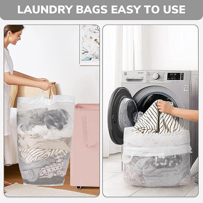 Goodpick Pink Laundry Basket with Wheels, Dorm Room Essentials for Girls, 75L Collapsible Laundry Basket, Laundry Hamper with Handle for College Dorm