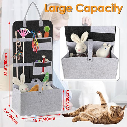 JUXYES Wall Hanging Cat Teaser Wand Toy Holder, Portable Cat Feather Wand Toy Storage Bag, Wall Durable Cat Feather Teaser Wand Toy Organizer, Help Keep Teaser Wand Toy Neat and Tidy