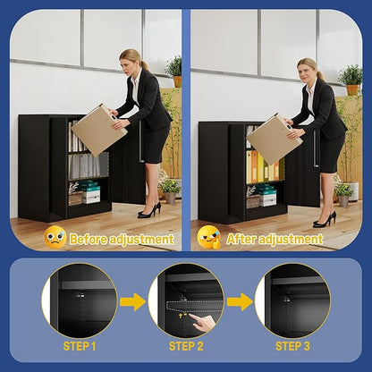 Metal Storage Cabinet with Doors and Adjustable Shelves, 35" Steel Garage Storage Cabinets with lock, Locking Tool Cabinet Utility Cabinets for Garage,Bathroom,Kitchen,Home Office,School,Shop