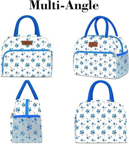 Coobiiya Lunch Bag Women, Lunch Box for Women Adult Men, Small Lunch Bag Leak-proof Cute Lunch Tote Large Capacity Reusable Insulated Cooler for Work/Office/Picnic/Travel-Blue Daisy