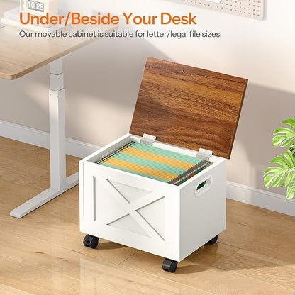HOOBRO File Cabinet, Under Desk Small Filing Cabinet with Drawer, Rolling File Cart with Lid, Hanging File Organizer on Wheels, Filing Storage Cart, for Study, Home Office, White and Walnut WH33WJ01
