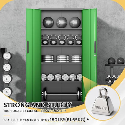 SUNCROWN 72" Metal Storage Cabinet - Heavy-Duty Metal Garage Cabinet with 4 Adjustable Shelves & 2 Doors for Tools, Office, Home, Workshop,Black & Green-Small