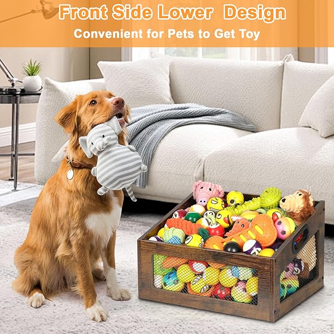 handrong Dog Toy Basket,Wood Dog Toy Box,Dogs Toys Bin,Dogs Storage Organizer,Large Cat Toys Basket Box for Living Room Outdoors Organizing Storage