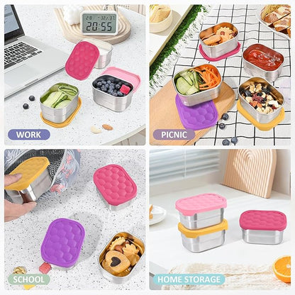 4Pack Small (1 CUP) 8oz Stainless Steel Snack Containers for Kids | Reusable Easy Open Toddler Snack Containers with Silicone Lids | Stackable Toddler Lunch Box for Daycare, School and Travel