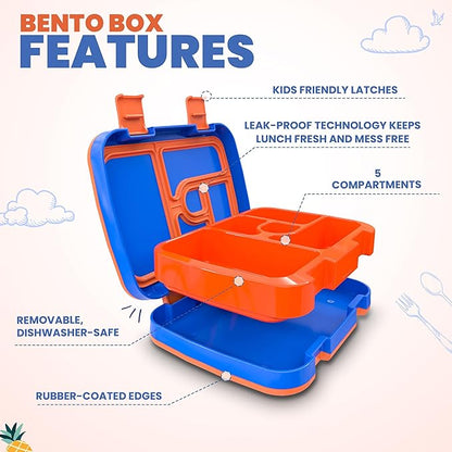 YOLAY Bento Box for Kids Lunch Box Leak-Proof, 5-Compartment Lunch Box Kids for Ages 3-10, Durable with Anti-Slip Base, Suitable for Schools, Outdoor and Travel (Mermaid) (Trucks)