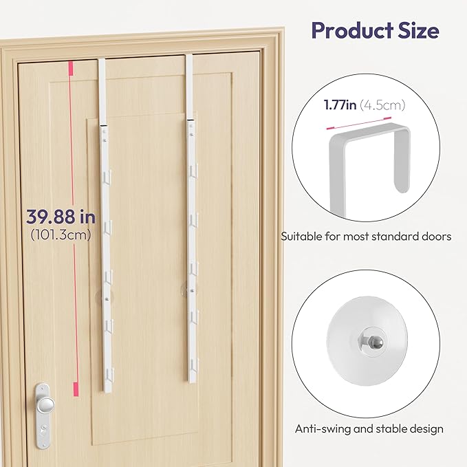 SWTYMIKI Over the Door Purse Organizer - 2 Packs Wall Mounted Purse Rack with 5 Hooks Design, Hanging Handbag Organizer Storage Holds up to 10 Bags, Bag Rack for Closet, Door (White)