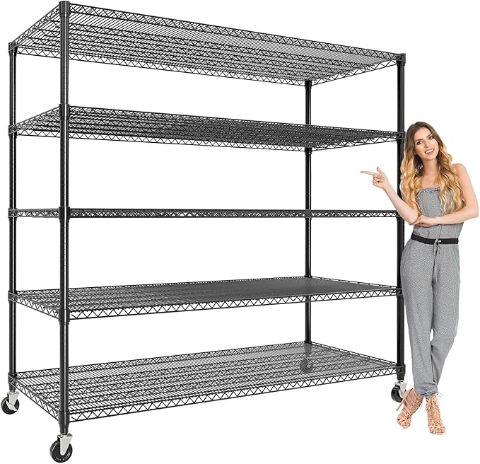 5-Tier Metal Storage Shelving Unit, 3300 Lbs Load Capacity Heavy-Duty Shelf Organizer, Adjustable Wire Rack Shelves for Garage, Pantry & Kitchen, 82.6" h x 59" w x 23.6" d