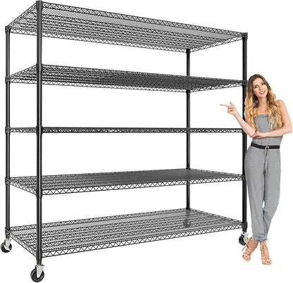 5-Tier Metal Storage Shelving Unit, 3300 Lbs Load Capacity Heavy-Duty Shelf Organizer, Adjustable Wire Rack Shelves for Garage, Pantry & Kitchen, 82.6" h x 59" w x 23.6" d