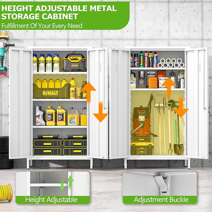 47" Metal Storage Locker, Lockable Employees Metal Locker with 2 Door and Adjustable Shelves, Steel Locker for Home, School, Office, Gym (White)
