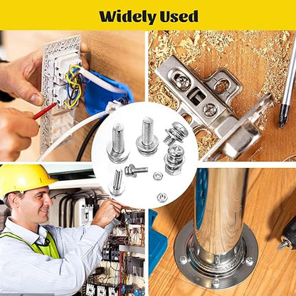 640PCS Machine Screws Assortment Kit, M2 M2.5 M3 M4 M5 Phillips Pan Head Bolts and Nuts Assorted Set, 304 Stainless Steel Metric Combination Screw with Fixed Washers (All-in-One Design)
