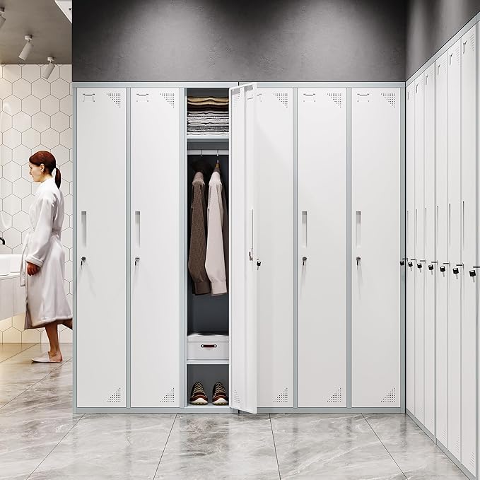 Letaya Metal Lockers for Employees，71" Employees Storage Cabinet with Lock, Steel Storage Locker for Gym, School, Home, Office Staff (Grey White, 3 Door)