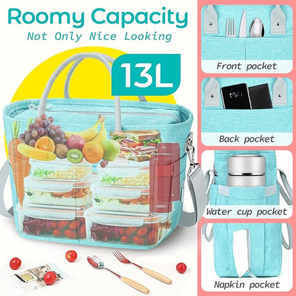 KIPBELIF Cute&Classy Roomy Insulated Lunch Bags for Women - Stylish & Functional Large Tote Adult Lunch Box for Working & Picnic(Extra Large,Aqua Green)