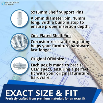 ReplacementScrews Shelf Support Pins/Pegs Compatible with IKEA Part 101532 (Pack of 10)