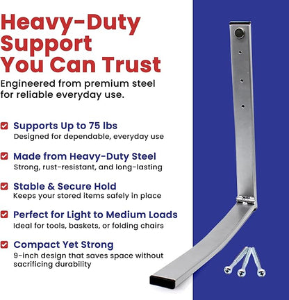 EZ Folding Bracket Large (13 Inch) 1PK Heavy Duty Folding Shelf Bracket - Single Collapsible Wall Mount Bracket, 75 lbs Capacity, Patented Space-Saving Design, Hanger for Garage, Basement