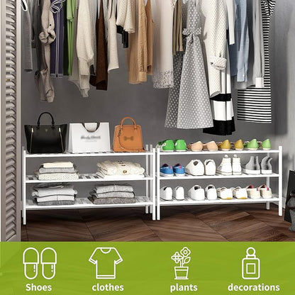 BMOSU 3-Tier Bamboo Extended Shoe Rack Premium Stackable Shoe Shelf Storage Organizer for Hallway Closet Living Room Entryway Organizer(White Bamboo)
