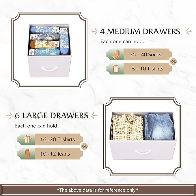 WLIVE White Dresser for Bedroom with 10 Drawers, Fabric Dressers, Tall Chest of Drawers for Closet, Storage Drawer Unit, Organizer Unit for Hallway, Living Room